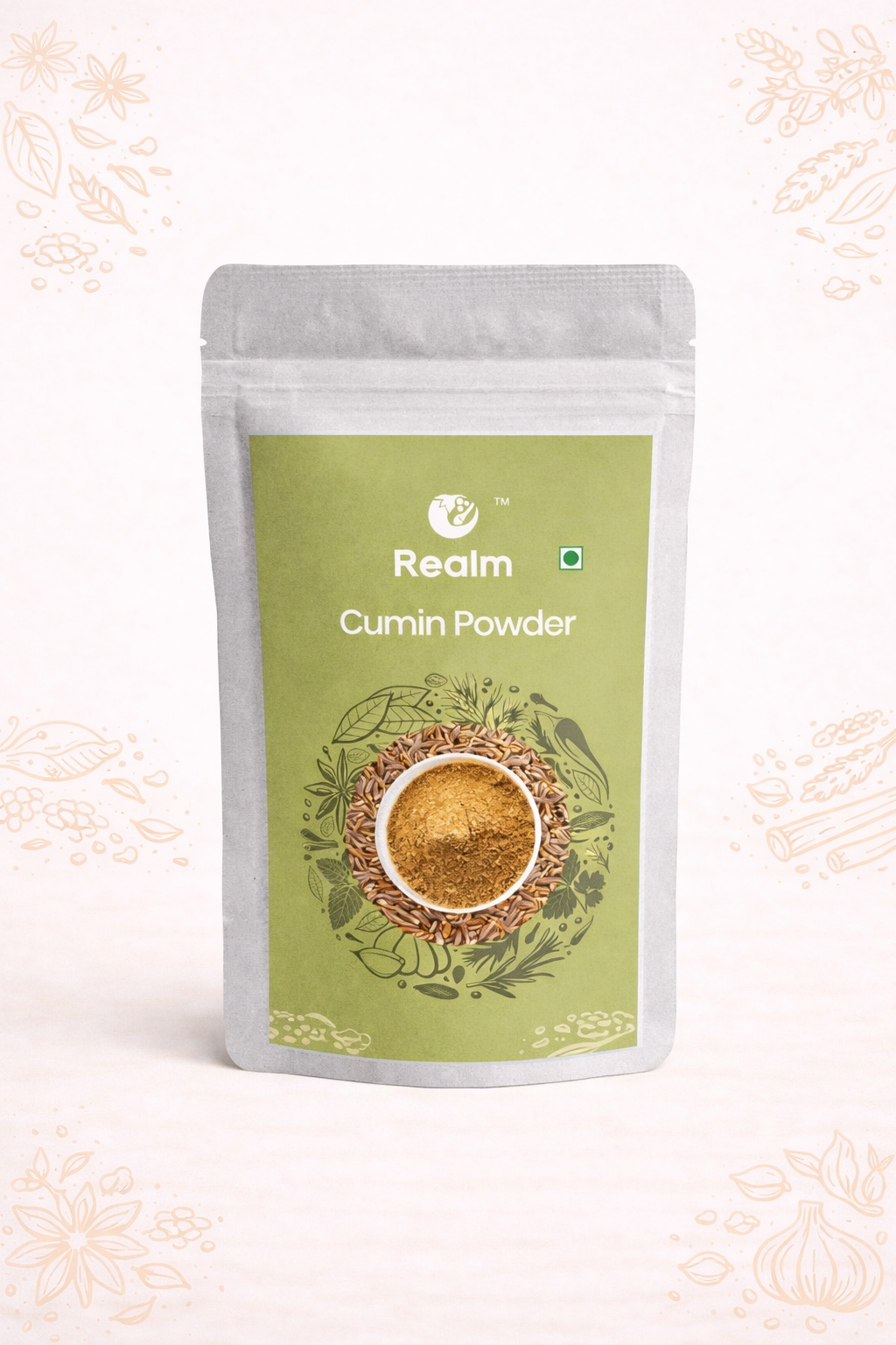 Realm Spices Cumin Powder pouch — freshly ground whole jeera, intensely fragrant